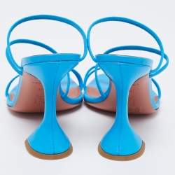 Pre Owned Amina Muaddi Blue Leather Naima Fluo Sandals Size 37.5