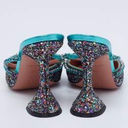 Pre Owned Amina Muaddi Multicolor Glitter Crystal Embellished Gilda Mules Size 37.5