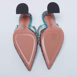 Pre Owned Amina Muaddi Multicolor Glitter Crystal Embellished Gilda Mules Size 37.5