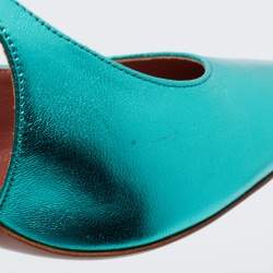 Pre Owned Amina Muaddi Green Leather Embellished Karma Pumps Size 38