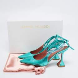 Pre Owned Amina Muaddi Green Leather Embellished Karma Pumps Size 38