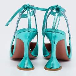 Pre Owned Amina Muaddi Green Leather Embellished Karma Pumps Size 38