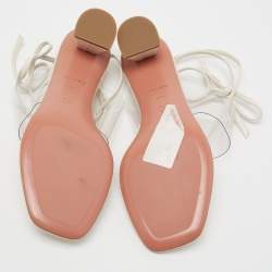 Pre Owned Amina Muaddi Cream Leather and PVC Zula Ankle Tie Sandals Size 37.5