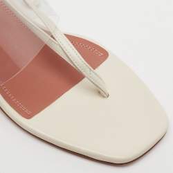 Pre Owned Amina Muaddi Cream Leather and PVC Zula Ankle Tie Sandals Size 37.5