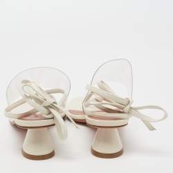 Pre Owned Amina Muaddi Cream Leather and PVC Zula Ankle Tie Sandals Size 37.5