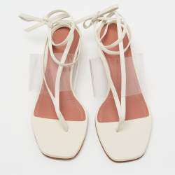 Pre Owned Amina Muaddi Cream Leather and PVC Zula Ankle Tie Sandals Size 37.5