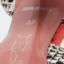 Pre Owned Amina Muaddi Red/Monochrome Python Embossed Leather Begum Sling Pumps Size 37