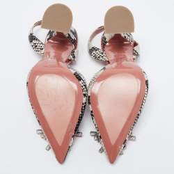 Pre Owned Amina Muaddi Red/Monochrome Python Embossed Leather Begum Sling Pumps Size 37