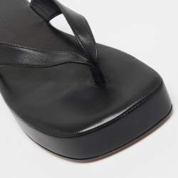 Pre Owned Amina Muaddi Black Leather Johana Platform Thong Sandals Size 37.5