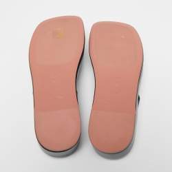 Pre Owned Amina Muaddi Black Leather Johana Platform Thong Sandals Size 37.5