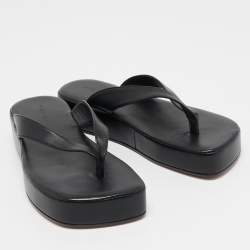 Pre Owned Amina Muaddi Black Leather Johana Platform Thong Sandals Size 37.5