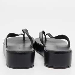 Pre Owned Amina Muaddi Black Leather Johana Platform Thong Sandals Size 37.5