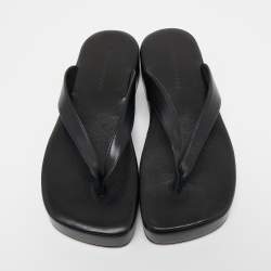 Pre Owned Amina Muaddi Black Leather Johana Platform Thong Sandals Size 37.5