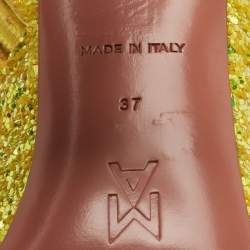 Pre Owned Amina Muaddi Yellow Coarse Glitter Giorgia Ankle Boots Size 37