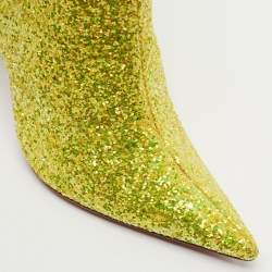 Pre Owned Amina Muaddi Yellow Coarse Glitter Giorgia Ankle Boots Size 37