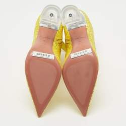 Pre Owned Amina Muaddi Yellow Coarse Glitter Giorgia Ankle Boots Size 37