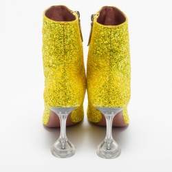 Pre Owned Amina Muaddi Yellow Coarse Glitter Giorgia Ankle Boots Size 38