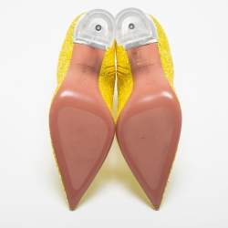 Pre Owned Amina Muaddi Yellow Coarse Glitter Giorgia Ankle Boots Size 38