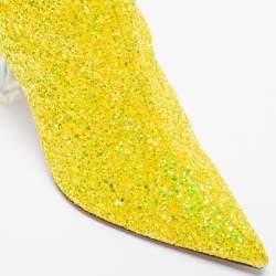 Pre Owned Amina Muaddi Yellow Coarse Glitter Giorgia Ankle Boots Size 38
