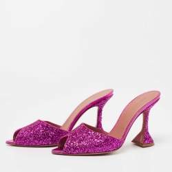 Pre Owned Amina Muaddi Purple Coarse Glitter Caroline Slide Sandals Size 39