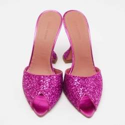 Pre Owned Amina Muaddi Purple Coarse Glitter Caroline Slide Sandals Size 39