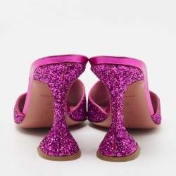 Pre Owned Amina Muaddi Purple Coarse Glitter Caroline Slide Sandals Size 39