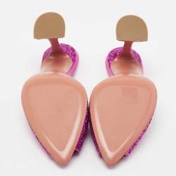 Pre Owned Amina Muaddi Purple Coarse Glitter Caroline Slide Sandals Size 39