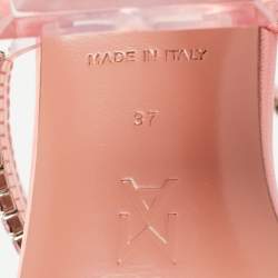 Pre Owned Amina Muaddi Pink Leather Gilda Crystal-Embellished Ankle Strap Sandals Size 37