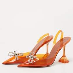 Pre Owned Amina Muaddi Orange PVC Rosie Slingback Pumps Size 38