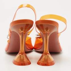 Pre Owned Amina Muaddi Orange PVC Rosie Slingback Pumps Size 38