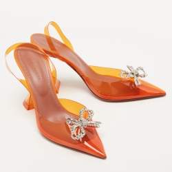 Pre Owned Amina Muaddi Orange PVC Rosie Slingback Pumps Size 38