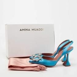 Pre Owned Amina Muaddi Blue Satin Begum Slingback Pumps Size 39