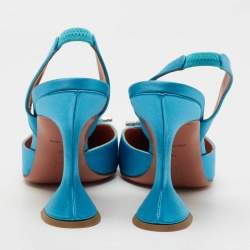 Pre Owned Amina Muaddi Blue Satin Begum Slingback Pumps Size 39