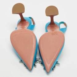 Pre Owned Amina Muaddi Blue Satin Begum Slingback Pumps Size 39