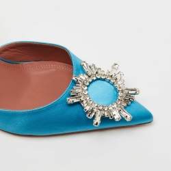 Pre Owned Amina Muaddi Blue Satin Begum Slingback Pumps Size 39