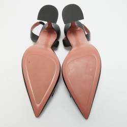 Amina Muaddi Black Leather Awge Phoenix Slingback Pumps Size 38
