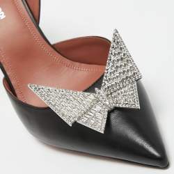 Amina Muaddi Black Leather Awge Phoenix Slingback Pumps Size 38