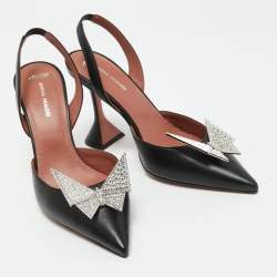 Amina Muaddi Black Leather Awge Phoenix Slingback Pumps Size 38