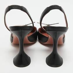 Amina Muaddi Black Leather Awge Phoenix Slingback Pumps Size 38