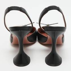 Amina Muaddi Black Leather Awge Phoenix Slingback Pumps Size 38