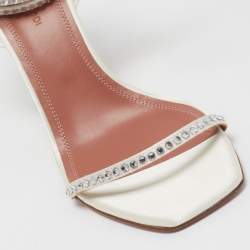 Pre Owned Amina Muaddi White Crystal Embellished Satin Vita Ankle Tie Sandals Size 37