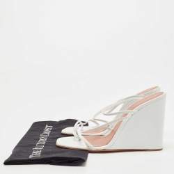 Pre Owned Amina Muaddi White Leather Naima Wedge Sandals Size 38