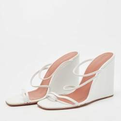 Pre Owned Amina Muaddi White Leather Naima Wedge Sandals Size 38