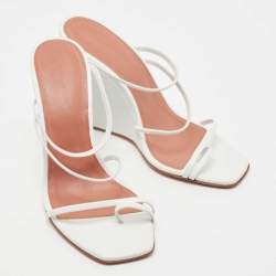 Pre Owned Amina Muaddi White Leather Naima Wedge Sandals Size 38
