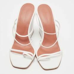 Pre Owned Amina Muaddi White Leather Naima Wedge Sandals Size 38