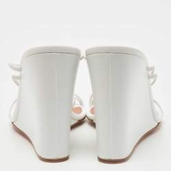 Pre Owned Amina Muaddi White Leather Naima Wedge Sandals Size 38