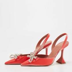 Pre Owned Amina Muaddi Pink PVC Rosie Slingback Pumps Size 37