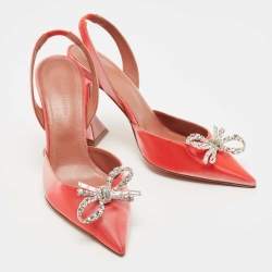 Pre Owned Amina Muaddi Pink PVC Rosie Slingback Pumps Size 37