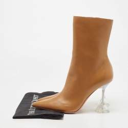 Pre Owned Amina Muaddi Brown Leather Georgia Ankle Boots Size 37