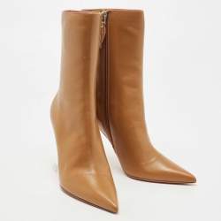 Pre Owned Amina Muaddi Brown Leather Georgia Ankle Boots Size 37